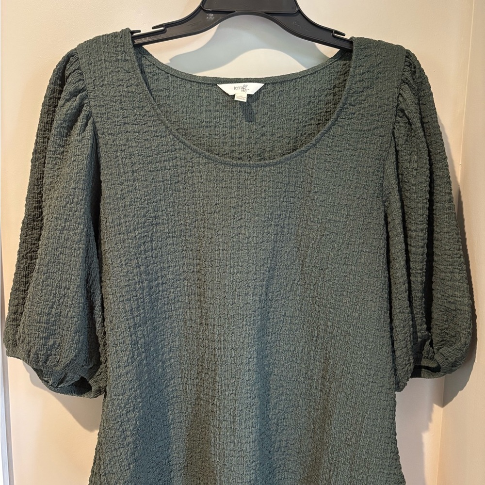 Terra & Sky Olive Textured Gauze Sleeved Blouse 1X NWT